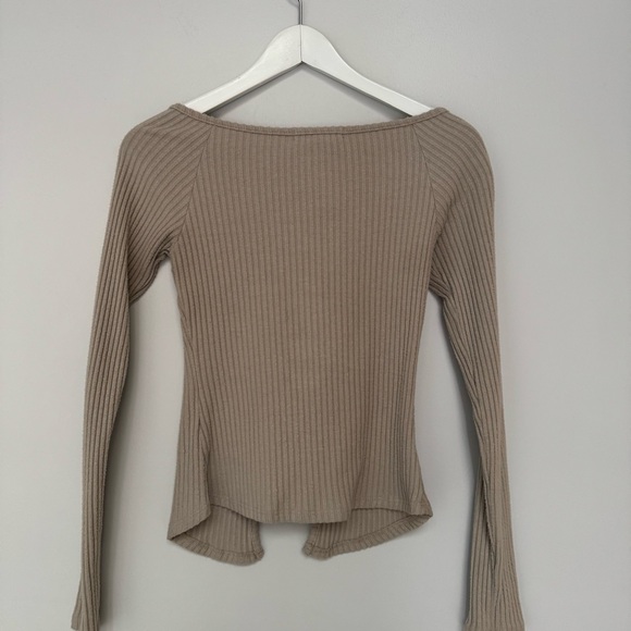 Joah Brown Ribbed Hook Eye Long Sleeve Knit Top size XS/S - Picture 5 of 6